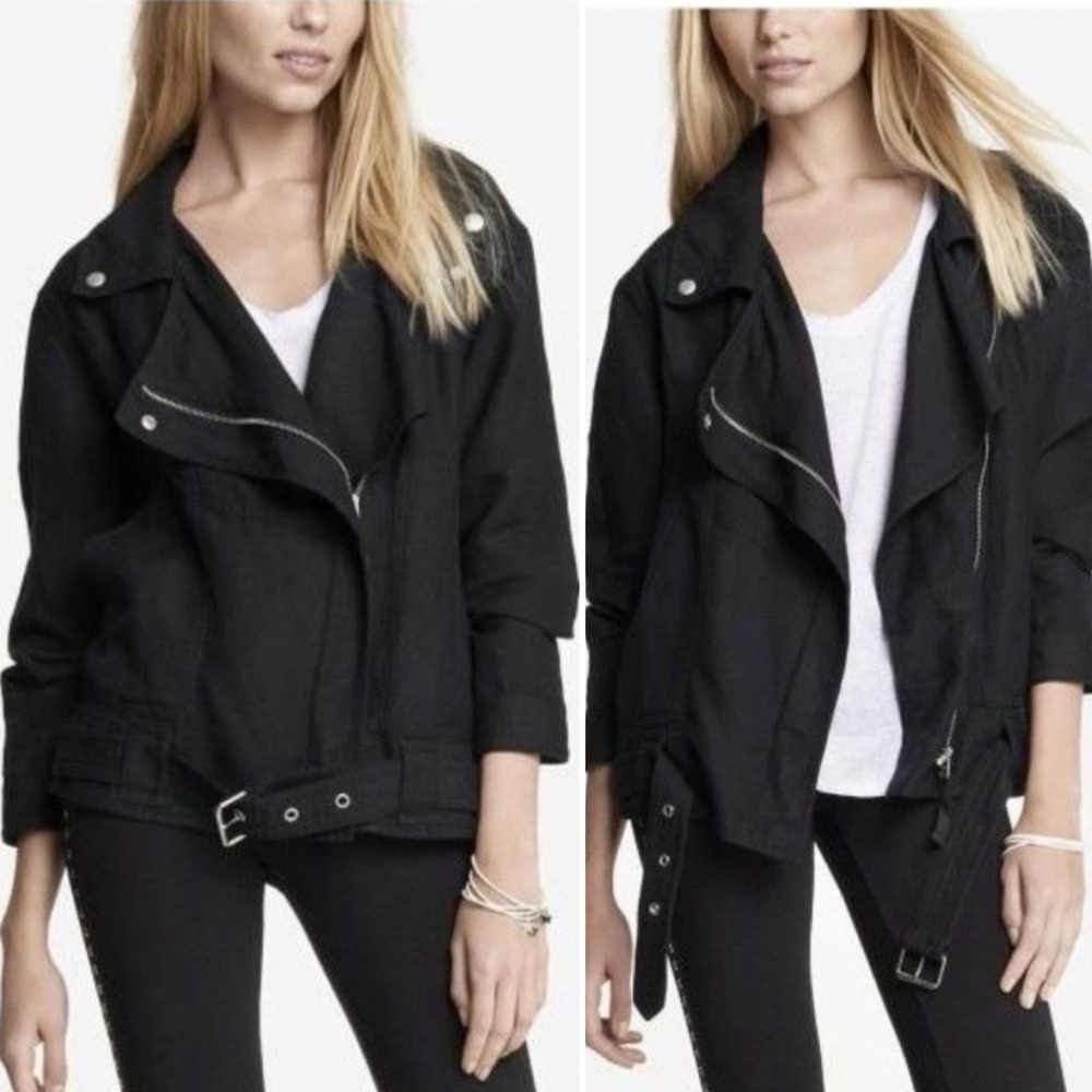 Express black linen Moto jacket